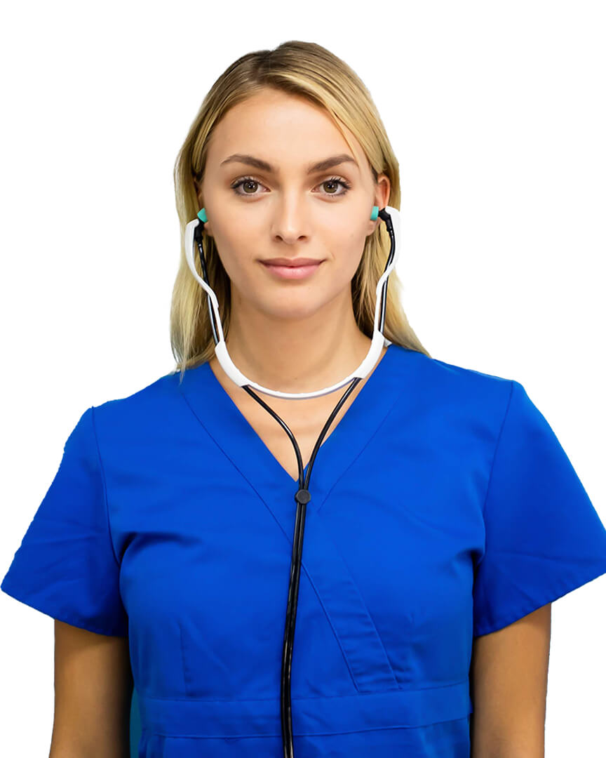 Woman wearing in ear MRI headphones
